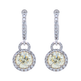 14K White Gold Natural Yellow Diamond Halo Earrings
